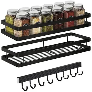 auciej Gewürzregal Wand ohne Bohren 2er Set Edelstahl Schwarz 35x12x5,7cm