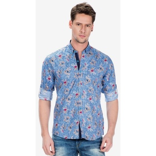 Cipo & Baxx Langarmhemd mit trendigen Blumen-Prints blau XL