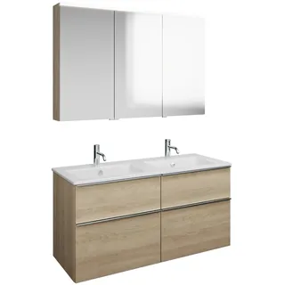 burgbad Eqio Badmöbel-Set 122 cm mit Keramik-Doppelwaschtisch Slim und Unterschrank mit Griffleiste G0251, mit Spiegelschrank, Badmöbel,