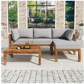 Merax Gartenlounge-Set für 4 Personen, (3-tlg., 2 Eckbänke, 1 Couchtisch), Gartenmöbel Set aus Akazie, Sitzgruppe Rope Seil Lounge Balkonset beige