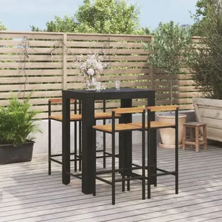 Bulliing 5-TLG. Gartenbar-Set Bartisch FüR Zu Hause Bistrotisch Mit StüHlen Outdoor Bartisch Outdoor Stehtisch Garten Schwarz Poly Rattan & Massivholz Akazie 3187712