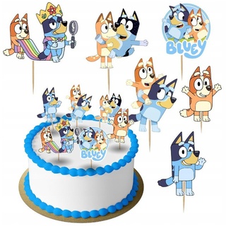 Festivalartikel Tortenstecker Bluey Topper Set 6 Stk Geburstag Torten Deko Kuchen Junge weiß
