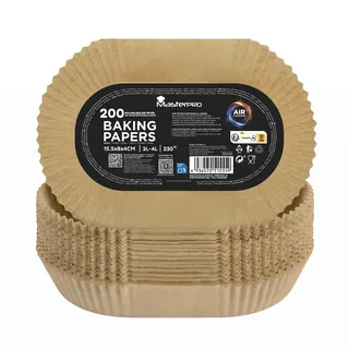 Masterpro - Set mit 200 rechteckigen Papierformen für Heißluftfritteusen 15,5 x 8 x 4 cm, antihaftbeschichtet und Einweg, für 2–4 L, bis 230 °C