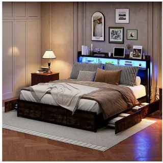 Furnishings Home Polsterbett Doppelbett LED Stauraumbett, mit groß Stauraum (Pu material Polsterbett mit RGB Beleuchtung), mit Lattenrost, mit Komforthöhe, Leises Design Bett, 180x200 cm beige 182 cm x 217 cm x 102 cm