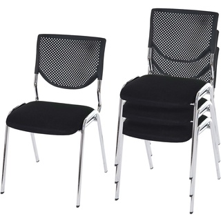 4er-Set Besucherstuhl H401, Konferenzstuhl stapelbar, Stoff/Textil ~ Sitz schwarz, Füße chrom
