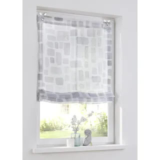Glen Raffrollo weiß mit Hakenaufhängung, halbtransparent, Raffgardine mit Ösen, modern Bedruckt grau Taupe, Polyester pflegeleicht, 60 x 140 cm