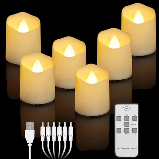 ZIYOUDOLI 6er Aufladbare LED Teelichter mit Timer Fernbedienung Timerfunktion Elektrische Wiederaufladbare LED Kerzen USB Warmweiß Dimmbar Kerze für Halloween Weihnachten Home Deko
