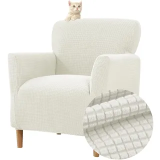 Highdi Stretch Sesselhusse - Elastische Jacquard Sofaüberzug für Clubsessel Mit Armlehne - Weicher Sitzbezug Schoner Bezug Hussen (Weiß)