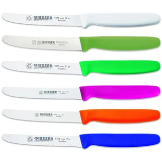 GIESSER Tomatenmesser Brötchenmesser 8365 wsp 11-6, 6er Set bunt gemischt; 3mm Wellenschliff; extrem Scharf bunt
