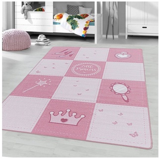 Kinderteppich, Homtex, 100 x 150 cm, Kinderteppich Spielteppich Hüpfkästchen, rechteckig, 8 mm, Pink