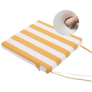 Surwin Wasserdicht Stuhlkissen Outdoor, Dicke 5cm Memory-Schaum, Sitzkissen Outdoor mit Bändern, Garten Sitzpolster Stuhl, Esszimmerstuhl Stuhlauflage (Gelb Gestreift,50x50x5cm)