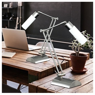 WOFI Schreibtischlampe, Leuchtmittel inklusive, Warmweiß, 2er Set Tischleuchten Tisch Lampe Schalter beweglich Büro silberfarben