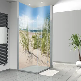 WANDFREUDE Duschrückwand Aluverbundplatte auf Maß, Einsamer Strand | 2 Stück, Premium Brillant Lack, individuelle Wandverkleidung Dusche, Duschwandverkleidung, Duschwand Verkleidung, Bad