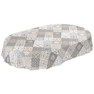 ANRO Tischdecke Wachstuchtischdecke Gartentischdecke Wachstischdecke (Einzelstück 1-tlg), Glatt 140x220cm Oval wasserabweisend grau Oval | 140 cm x 220 cm x 0.25 mm