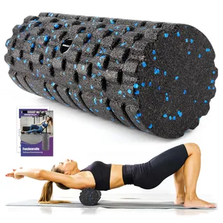 NOONCRAZY Faszienrolle mit 3D-Texturmassage, Foam Roller(33cm x 14cm) zur Muskelverspannungen lindern, mittlere Härte Selbstmassage Fazienrolle für rücken wirbelsäule Rücken Beine(Schwarz-blau)