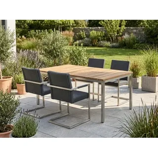 Ned-Naxos Gartenmöbel-Set, 6 Freischwinger, 1 Tisch 180x100cm recyceltem Teak