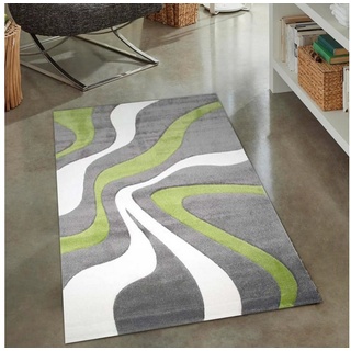 Teppich Teppich mit Wellendesign, pflegeleicht, in grün weiß& grau, Carpetia, rechteckig, Allergiker-freundlich, strapazierfähig, Fußbodenheizung geeignet grau|grün 60 cm x 110 cm