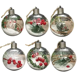 Ozgkee 6 Stück Weihnachtskugeln aus Transparentem Kunststoff, Befüllbarer Baum, Leuchtende Weihnachtskugeln mit LED-Lichtanhängern, Nachfüllbare Kugel, Weihnachtsbaum, Hängende