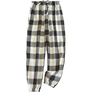 Damen Freizeithose Lang Schlafanzughose mit Taschen und Kordelzug Fitness Stretch Drawstring Hosen Karierte Schlafhose weich Pyjamahose Weites Bein Hose trandhose Lange gerade Hose Haushose (Black, M)