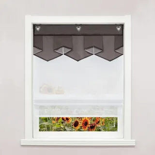 Delien Raffrollo mit Hakenaufhängung ohne Bohren Transparente Ösenrollo Doppelschichtige Raffgardine »Pfeil« Moderne Rollos Wohnzimmer Fenster Gardine 1 St. BxH 60x140cm,Kaffeebraun
