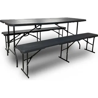 Rijoka Klappbar Gartenmöbel-Set – Holzoptik – Klappmöbel- Klapptisch mit 2 Klappbänken – Biertisch für 6 bis 8 Personen - Grau