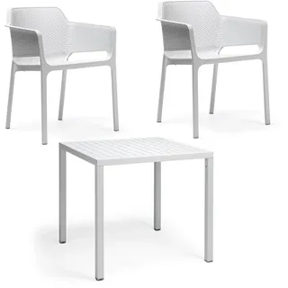Nardi - Net Armlehnstuhl (2x) + Cube Tisch 80, weiß