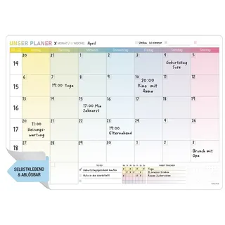 TOBJA Wandtafel A3 selbsthaftender Monatsplaner abwischbar, Wochenplaner Whiteboard Planer