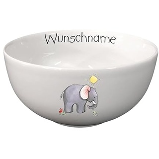 Müslischale Kinder Porridge Schale Porzellan Elefant personalisierbar mit Wunschname Name Kindergeschirr mit Namen personalisiert