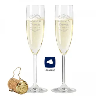 Leonardo Sektgläser mit Gravur von Namen & Datum im - Just Married Design - als Geschenk zur Hochzeit, Verlobung oder zum Jahrestag - das perfekte Hochzeitsgeschenk Farbe im Set
