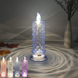 Flammenlose Led-Kerzen, Rose Flammenlose Led Kerzen Kristall,Led-Kristallkerzenlicht, Flickering Flameless Candle for Romantic Flameless Pillar Candles, Tabletop Night Lights Christmas (Blau,12)