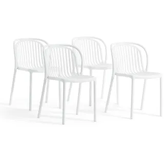 RATTATAN Set aus 4 Stühlen aus harzverstärktem Glasfaserharz,modernes Design,stapelbar für Außenbereich,Garten,Bar,Restaurant,Küche–Eloisa–Weiß
