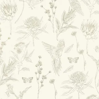 Bricoflor Vintage Tapete Mit Wildblumen Creme Grün Landhaus Vliestapete Mit Blumen Vögeln Und Schmetterlingen Für Schlafzimmer
