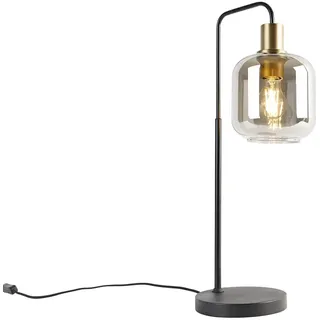 Qazqa Smart led Art Deco Tischleuchte mit Glas, Tischlampe - Zuzanna - Schwarz mit Rauchglas, inkl. 7W LED-Lampe, 2700K - 6500K, dimmbar, 59.5cm, Ideal als Flur, Küche lampe, Schlafzimmerlampe