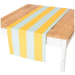 SCHÖNER LEBEN. Tischläufer Outdoor Tischläufer Streifen hellblau gelb 40x160cm von SCHÖNER LEBEN, abwaschbar blau|gelb