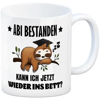 speecheese Tasse Faultier Abitur Kaffeebecher mit Spruch Abi geschafft zurück ins Bett