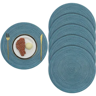 Pauwer Baumwolle 38cm/15inch Runde Platzsets Set von 6 Abwaschbar Hitzebeständig Gewebte Tischsets rutschfest Platzdeckchen für Küche Speisetisch,Blau
