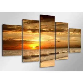 Visario Leinwandbild 100x50 cm 6407 Strand Meer Panorama fertig gerahmt auf Holzrahmen - Wandbild Strandmotiv Dünen Nordsee Ostsee Natur Landschaft modern Wohnzimmer Schlafzimmer Dekoration Geschenk