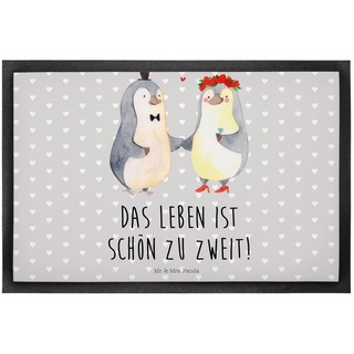 Fußmatte Pinguin Heirat - Grau Pastell - Geschenk, Ehefrau, Fußabtreter, Freun, Mr. & Mrs. Panda, Höhe: 0.5 mm grau Ø 0 cm x 80 cm x 60 cm x 0.5 mm