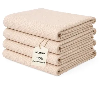 MiaMio Geschirrtuch Geschirrtücher Baumwolle 4er Set 65x47 cm Waffelstruktur Natur, (Set, 4-tlg), Waffelstruktur, 65 x 47 cm beige
