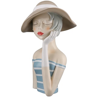 GILDE Deko Skulptur Figur Lady - mit Hut rote Lippen - Dekoration Badezimmer Wohnzimmr - Höhe 32 cm - blau weiß Creme