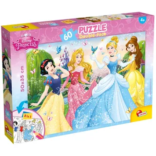 Lisciani - Disney Princess Märchen-Puzzle - ab 4 Jahren - Double Face 2 in 1: Geduldsspiel & Malspaß - 60 Teile - Format 50 x 35 cm - Lernspiel für kleine Prinzessinnen und kreative Mädchen Set