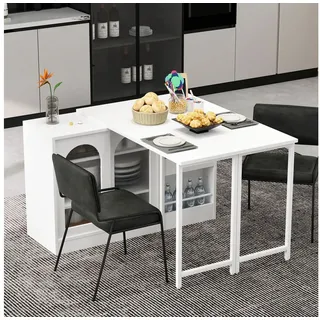 Flieks Sideboard mit 360° drehbar Tisch und verstellbarer Einlegeböden 2-in-1 (2 St., klappbare Tischplatte T40-80 cm), erweiterbarer Esstisch & Mehrzweckschrank mit Glasschiebetüren Weiß weiß