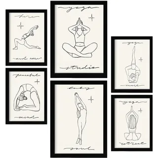 POSTER Set Mit 6 Yoga Musen 1 A3 & A4 Schwarzer Rahmen