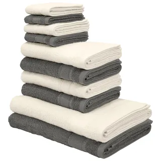 Handtuch Set MY HOME "Afri, Duschtücher, Handtücher, Gästetücher, Seiftücher" Handtücher (Packung) Gr. (10 St.), grau (creme, anthrazit) Handtuch-Sets zweifarbig, 100% Baumwolle, weich, mit Bordüre