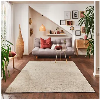 Steffensmeier Wollteppich Murnau mit Fusselstopp, Rechteckig, Handwebteppich, Handweb Teppich, gewalkt bunt|grau Rechteckig | 70 cm x 140 cm