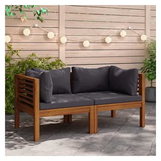 vidaXL Ecksofas 2 Stk. mit Dunkelgrauen Kissen Massivholz Teak grau