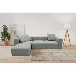 Home affaire Ecksofa Gerrid L-Form, Cord-Bezug, Modulsofa, bestehend aus Eck- und Mittelelement + Hocker grau