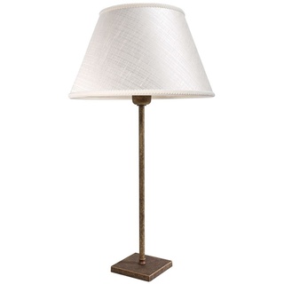 Nachttischlampe Weiß Bronze E27 40 cm Stoff Echt-Messing Klassisch Nachttischleuchte