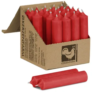 Kurze Stabkerzen 100 x 22 mm durchgehend gefärbt - Spitzkerzen aus Deutschland - Kerzenfarm Hahn - Unparfümierte und RAL-Zertifizierte Tafelkerzen (25, Rot)
