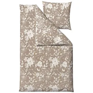 Södahl Bettwäsche Garden Bloom, Satin, 2 teilig, 135x200cm, skandinavischer Blumenlook, Satin beige